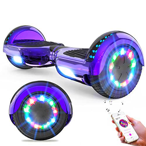 GeekMe Hoverboards Scooter eléctrico de 6.5" Dual Motors 2 Ruedas de Equilibrio automático Scooter Board con Luces LED Bluetooth Modelo (Purple)