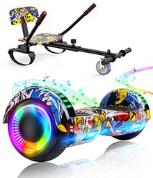 SISIGAD Hoverboard mit sitz, 6,5" Self Balancing Hover Board mit Bluetooth-Lautsprechern und LED-Lichtern für Kinder und Erwachsene (Include Sitz Hoverboard)