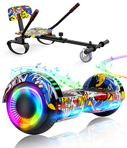 SISIGAD Hoverboard mit sitz, 6,5" Self Balancing Hover Board mit Bluetooth-Lautsprechern und LED-Lichtern für Kinder und Erwachsene (Include Sitz Hoverboard)