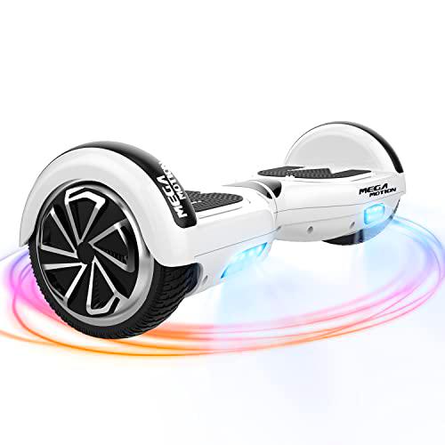 Mega Motion Hoverboards, Hoverboard Niño, Overboard Auto-Equilibrio con 6.5 Pulgadas y Altavoces Bluetooth para Niños 8-12 Años Flash Colorido HoverKart JD1-JD1 Blanco