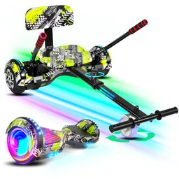 SISIGAD Hoverboard avec siège de kart, haut-parleurs Bluetooth et lumière LED