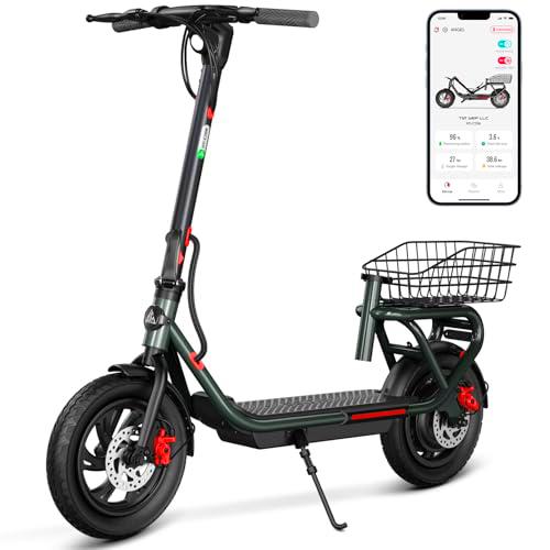 Scooter eléctrico 12 Pulgadas Scooter eléctrico Adultos Plegable E Scooter con App y Cesta Desmontable