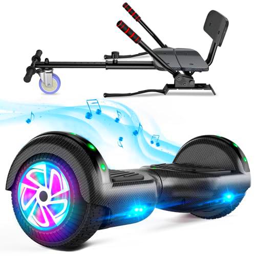 Hoverboard avec siège, Hoverboard à deux roues de 6,5 pouces avec haut-parleur Bluetooth et lumières colorées