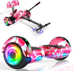 SISIGAD Hoverboard with Seat Attachment, 6.5'' Self Balancing Hoverboards Go Kart with Bluetooth and LED Lights